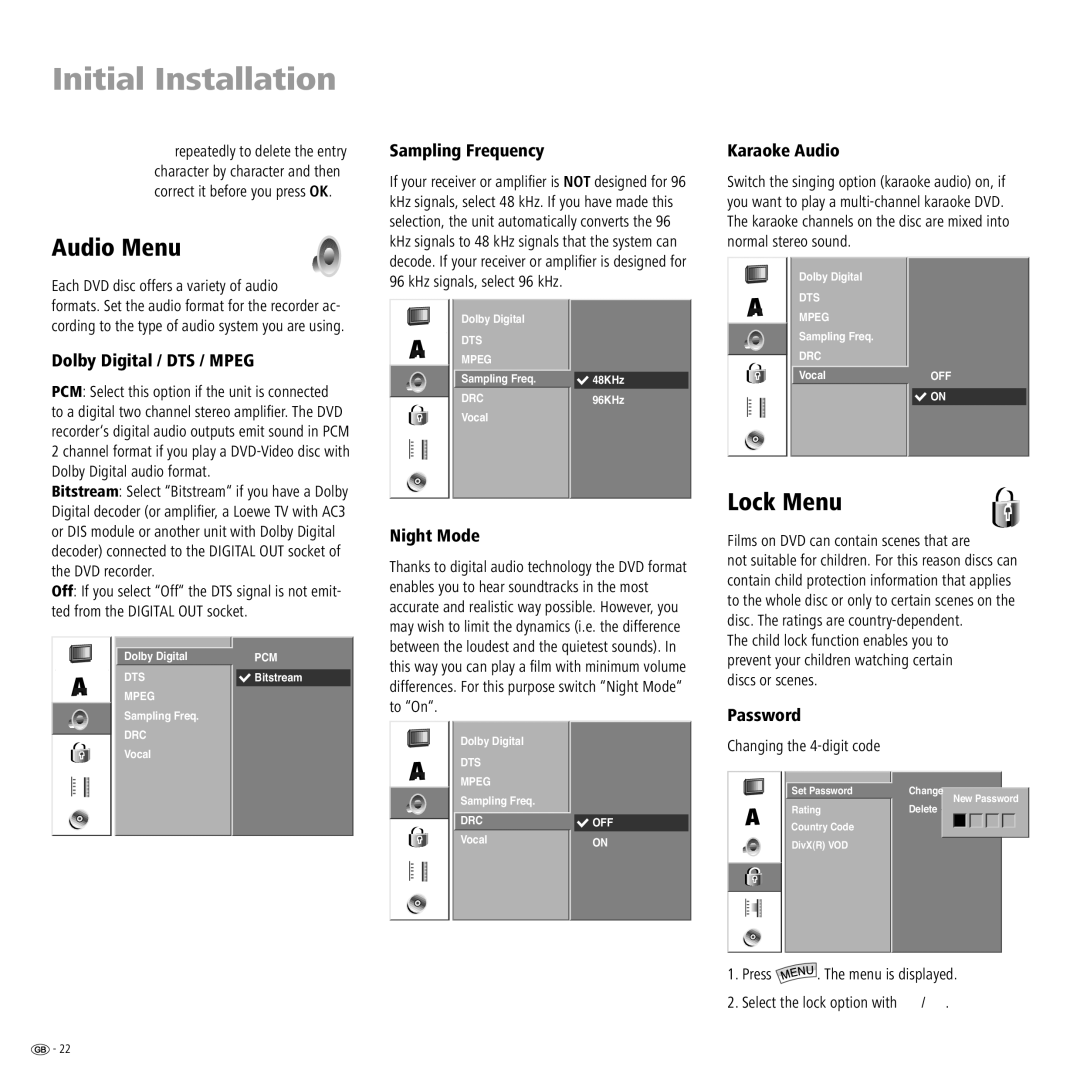 Loewe Centros 2172 HD, Centros 2102 HD manual Audio Menu, Lock Menu 