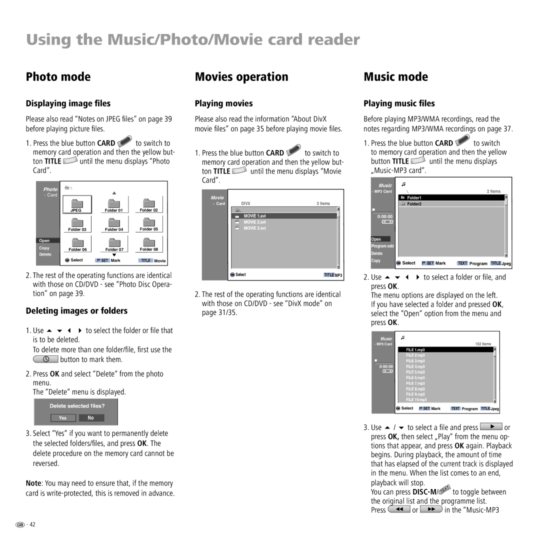 Loewe Centros 2172 HD, Centros 2102 HD manual Photo mode, Movies operation, Music mode 