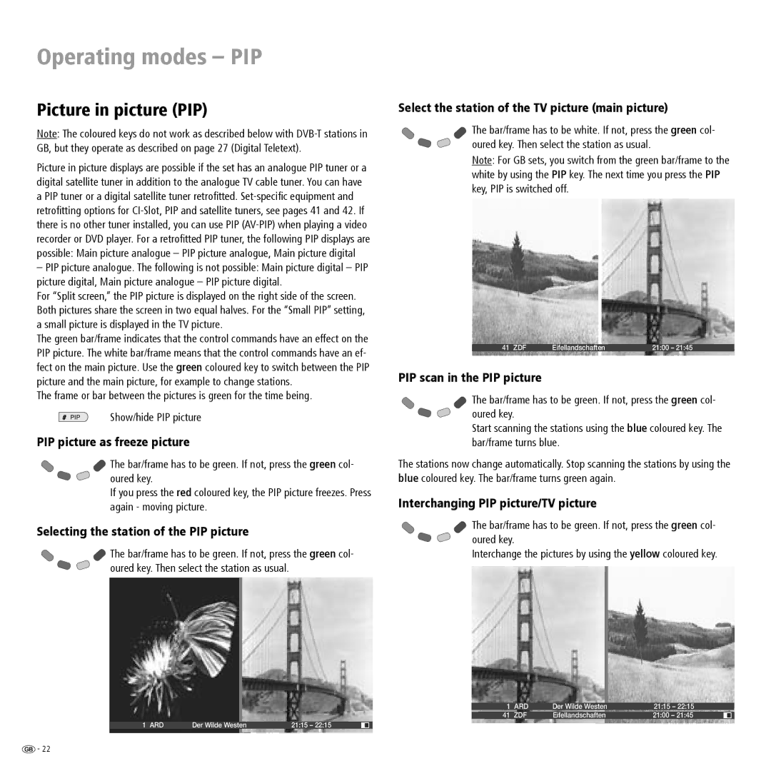 Loewe ConceptL32Basic, ConceptL26Basic manual Operating modes PIP, Picture in picture PIP 