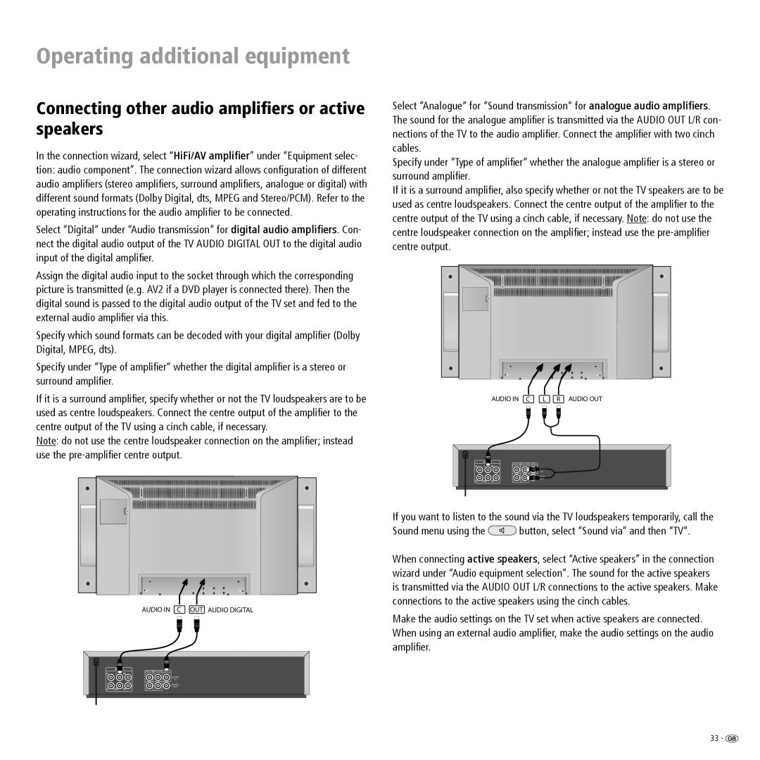 Loewe ConceptL32Basic, ConceptL26Basic manual Connecting other audio amplifiers or active speakers 