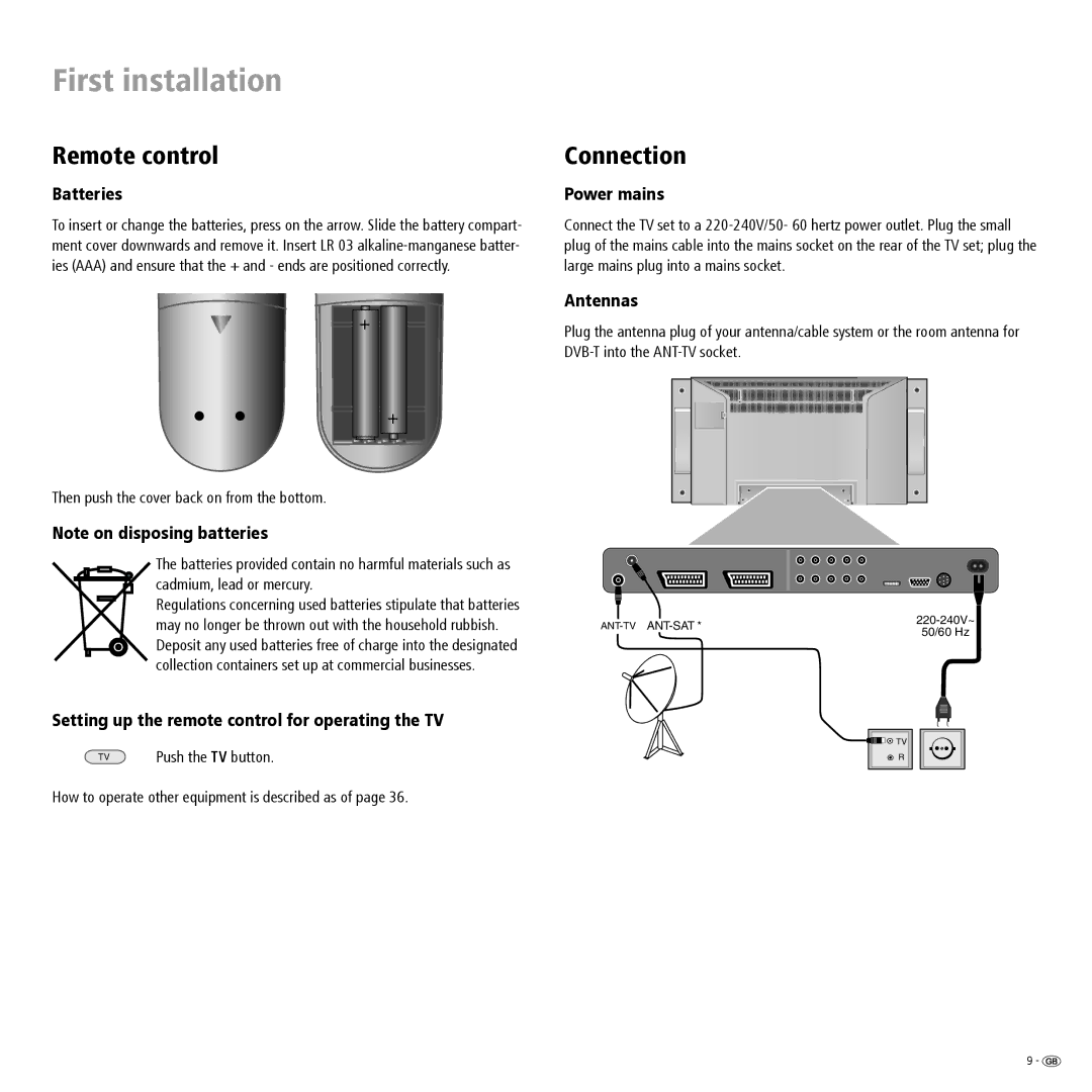 Loewe ConceptL32Basic, ConceptL26Basic manual First installation, Remote control, Connection 