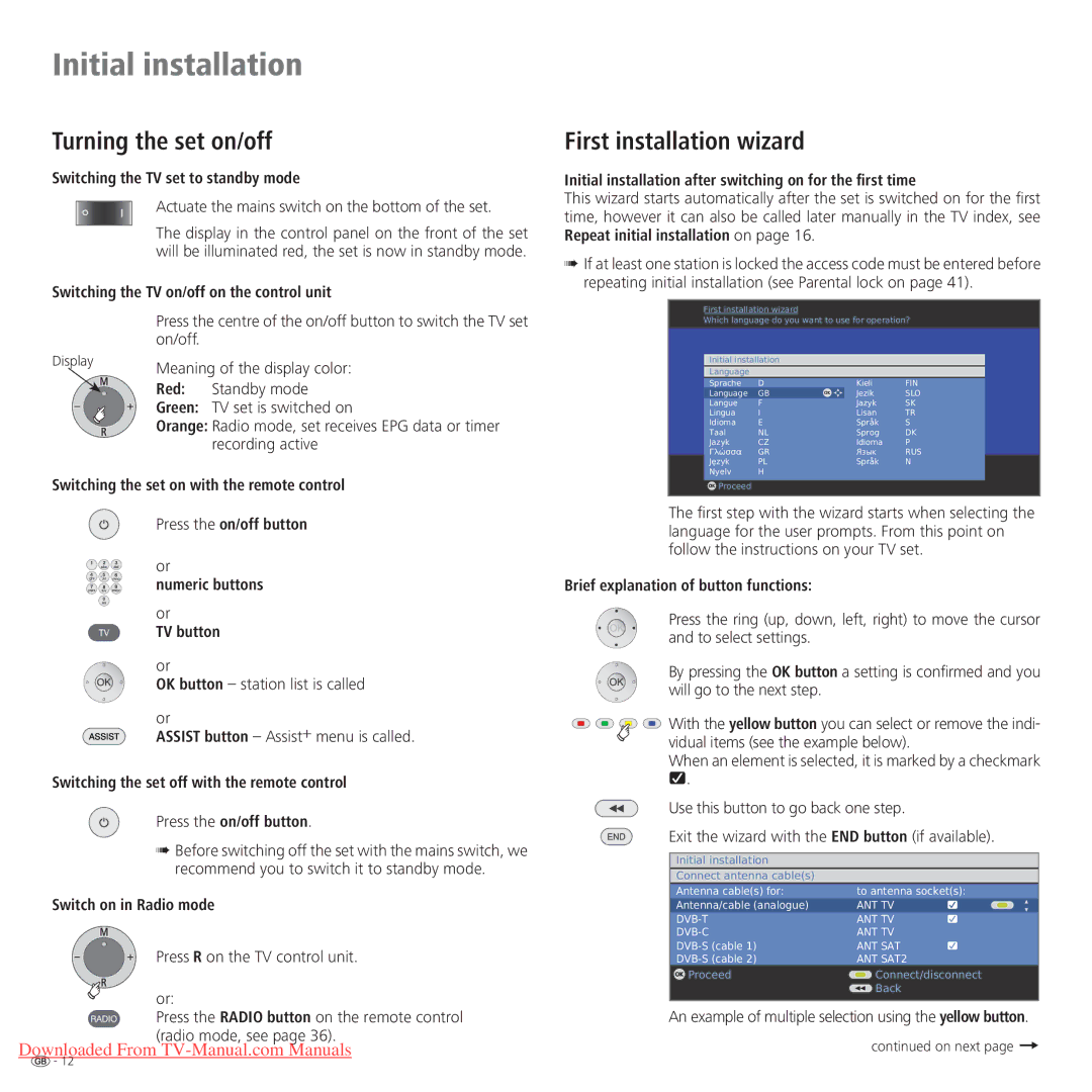 Loewe Connect 37 Full-HD+ 100, Connect 42 Full-HD+ 100 manual Turning the set on/off, First installation wizard 