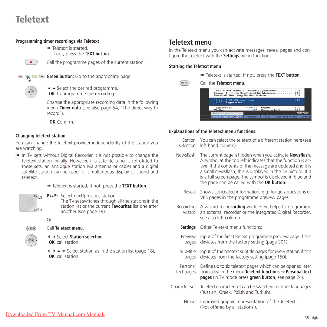 Loewe Connect 32 Full-HD+ 100, Connect 37 Full-HD+ 100, Connect 42 Full-HD+ 100 manual Teletext menu 