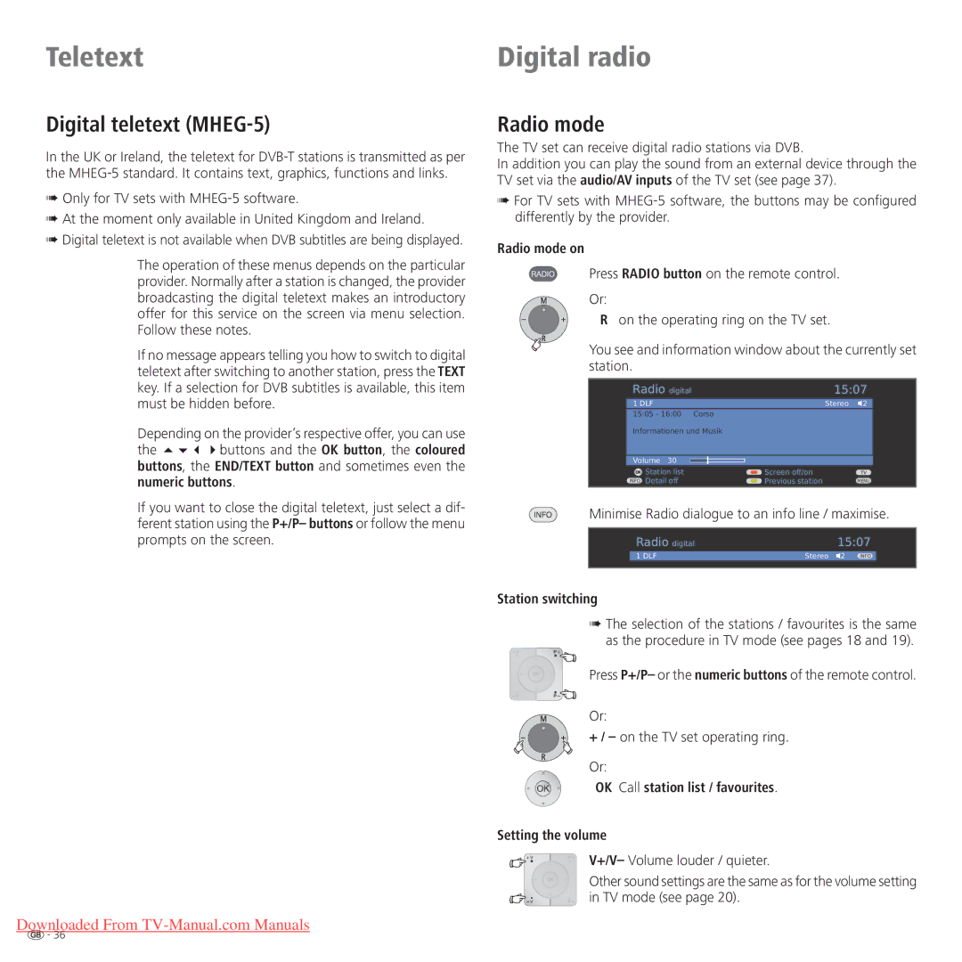 Loewe Connect 37 Full-HD+ 100, Connect 42 Full-HD+ 100 manual Digital radio, Digital teletext MHEG-5, Radio mode 