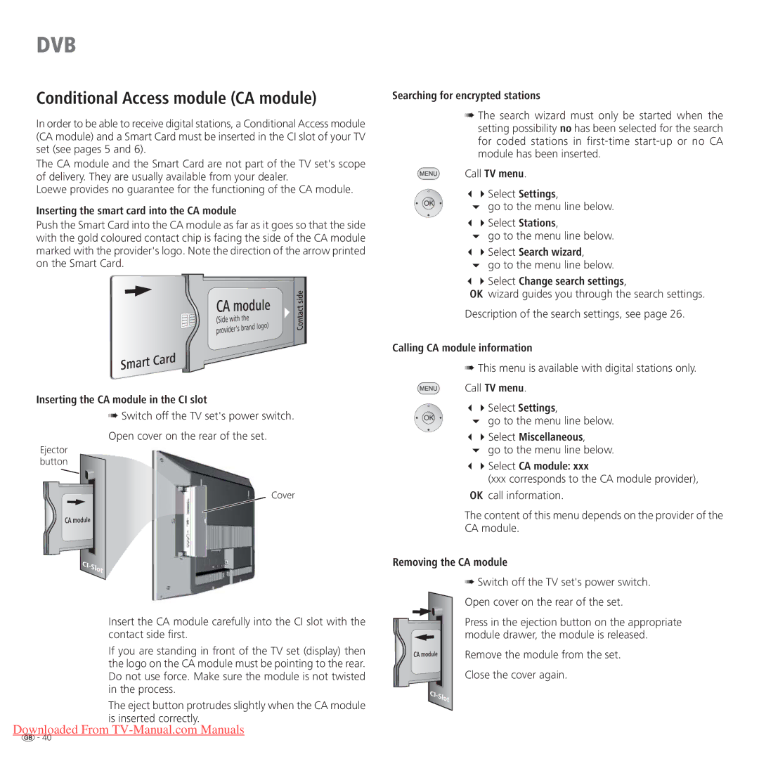 Loewe Connect 42 Full-HD+ 100, Connect 37 Full-HD+ 100, Connect 32 Full-HD+ 100 manual Conditional Access module CA module 