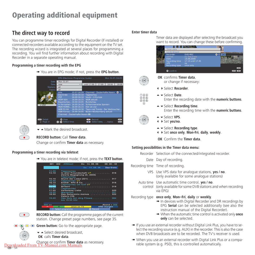 Loewe Connect 37 Full-HD+ 100, Connect 42 Full-HD+ 100, Connect 32 Full-HD+ 100 manual Direct way to record 