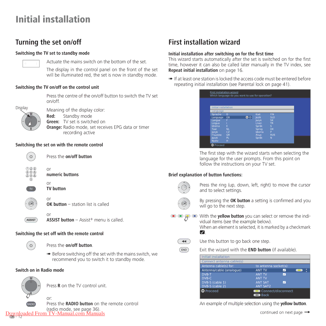 Loewe Connect 37 Full-HD+ 100, Connect 42 Full-HD+ 100 Turning the set on/off, First installation wizard 