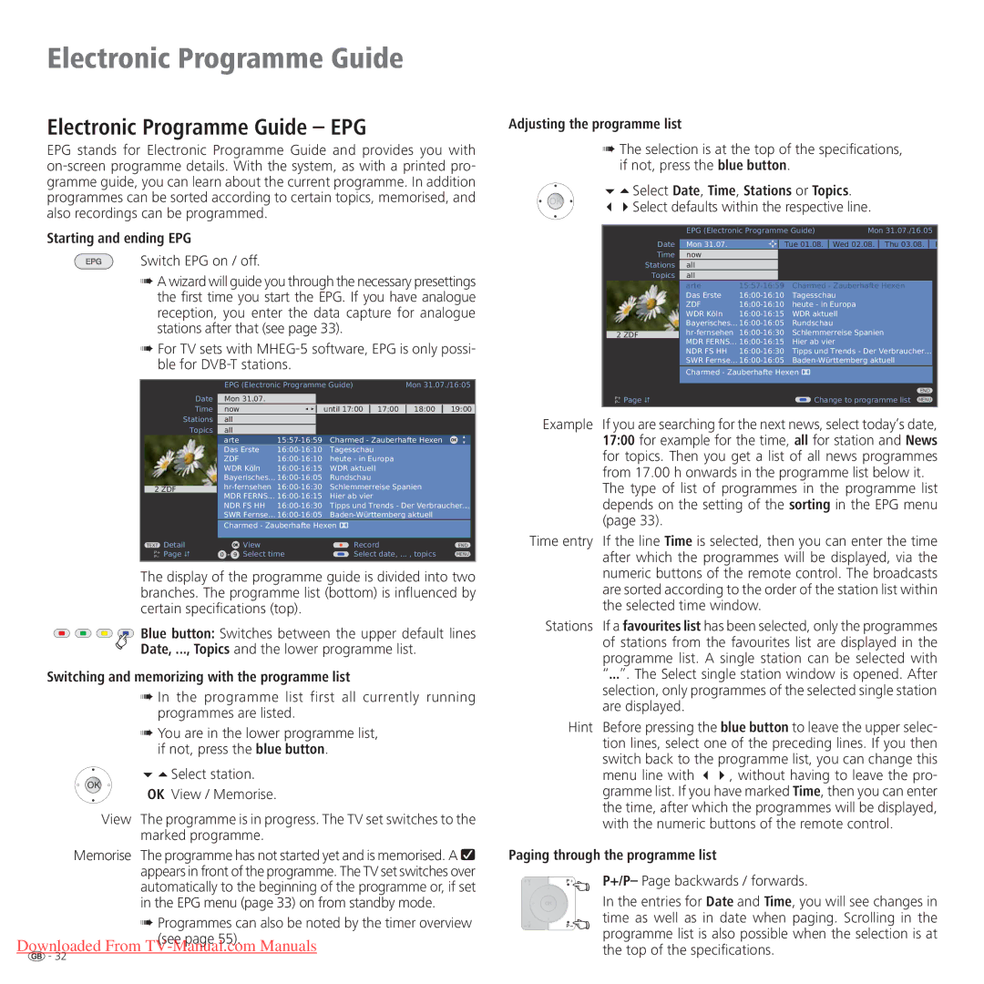 Loewe Connect 32 Full-HD+ 100, Connect 37 Full-HD+ 100, Connect 42 Full-HD+ 100 Electronic Programme Guide EPG 