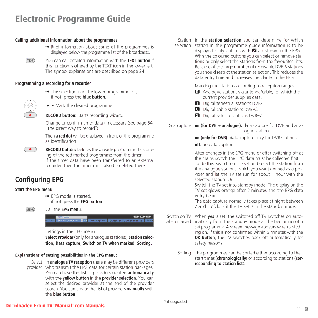 Loewe Connect 37 Full-HD+ 100, Connect 42 Full-HD+ 100, Connect 32 Full-HD+ 100 operating instructions Configuring EPG 