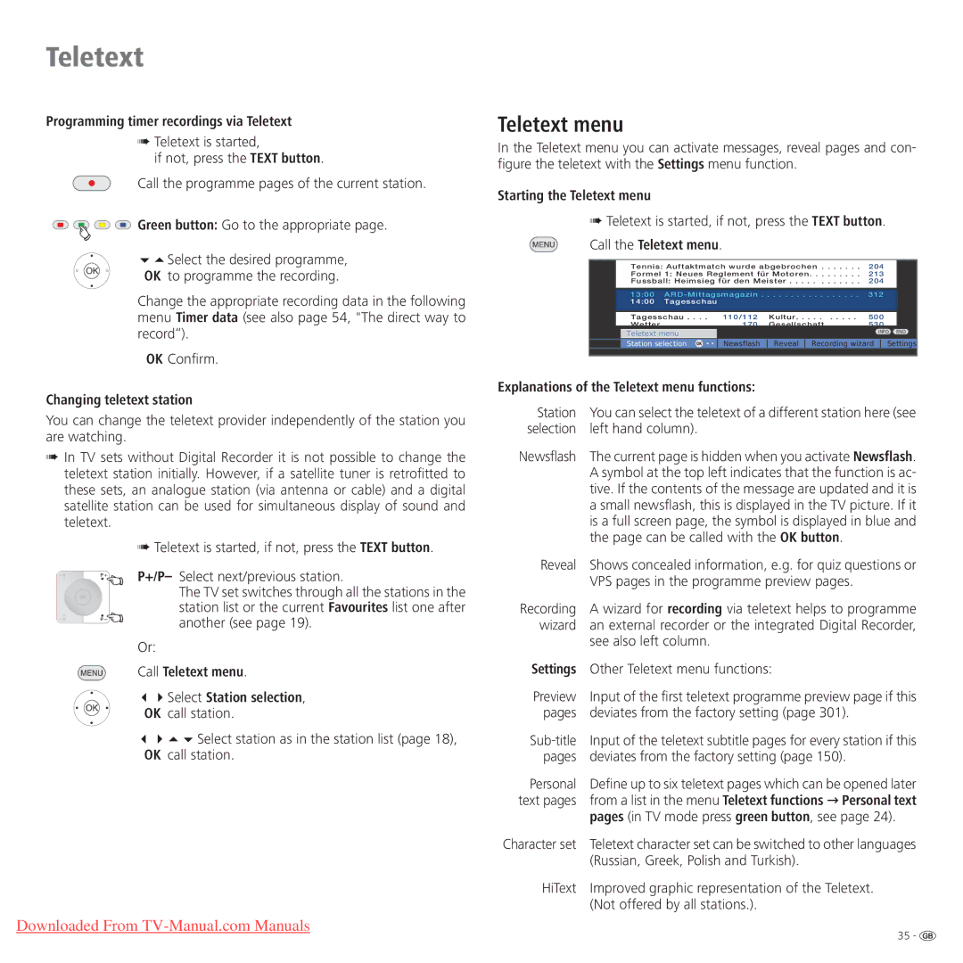 Loewe Connect 32 Full-HD+ 100, Connect 37 Full-HD+ 100, Connect 42 Full-HD+ 100 operating instructions Teletext menu 