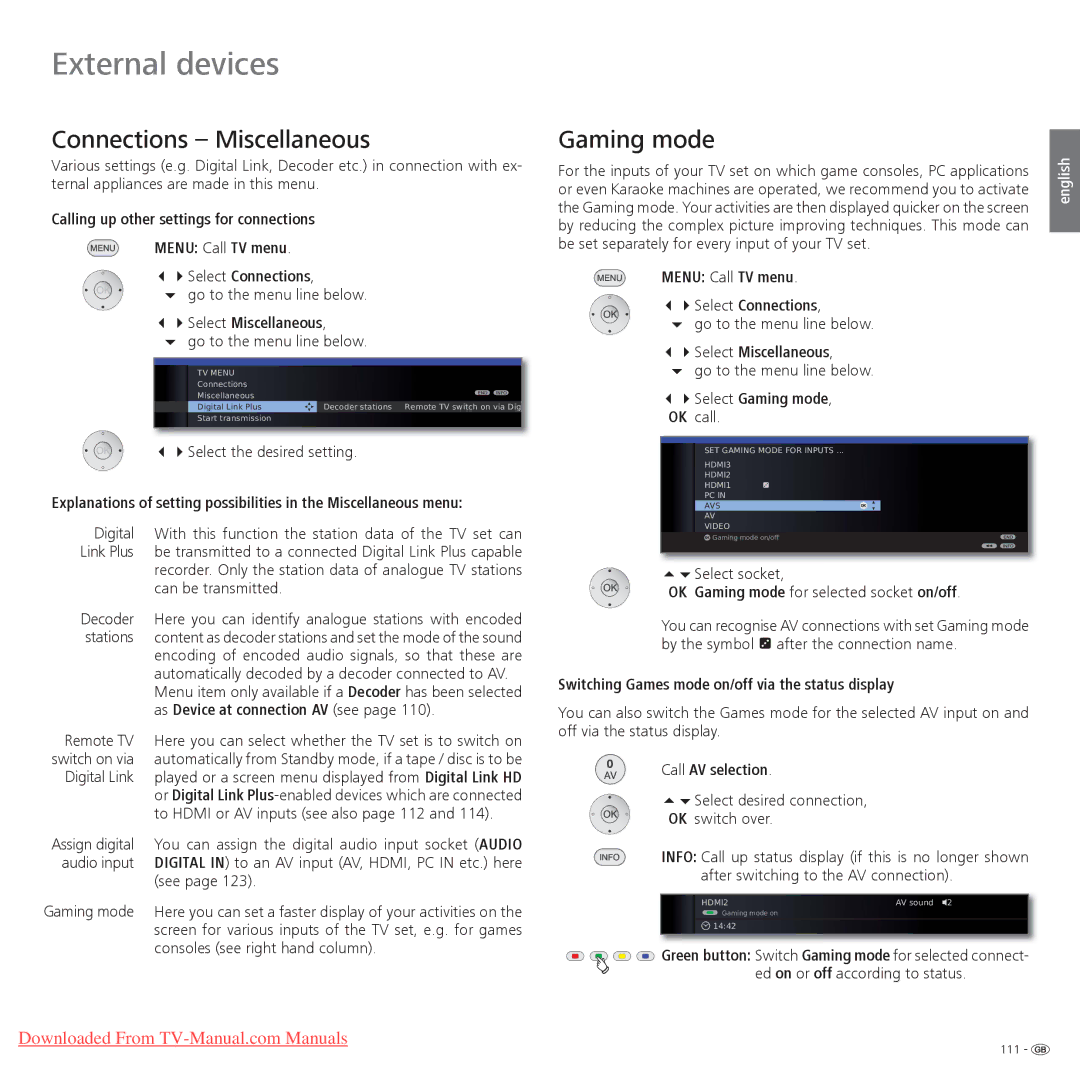 Loewe Individual 40 Compose 3D, Individual 55 Compose 3D, Individual 32 Compose 3D Connections Miscellaneous, Gaming mode 