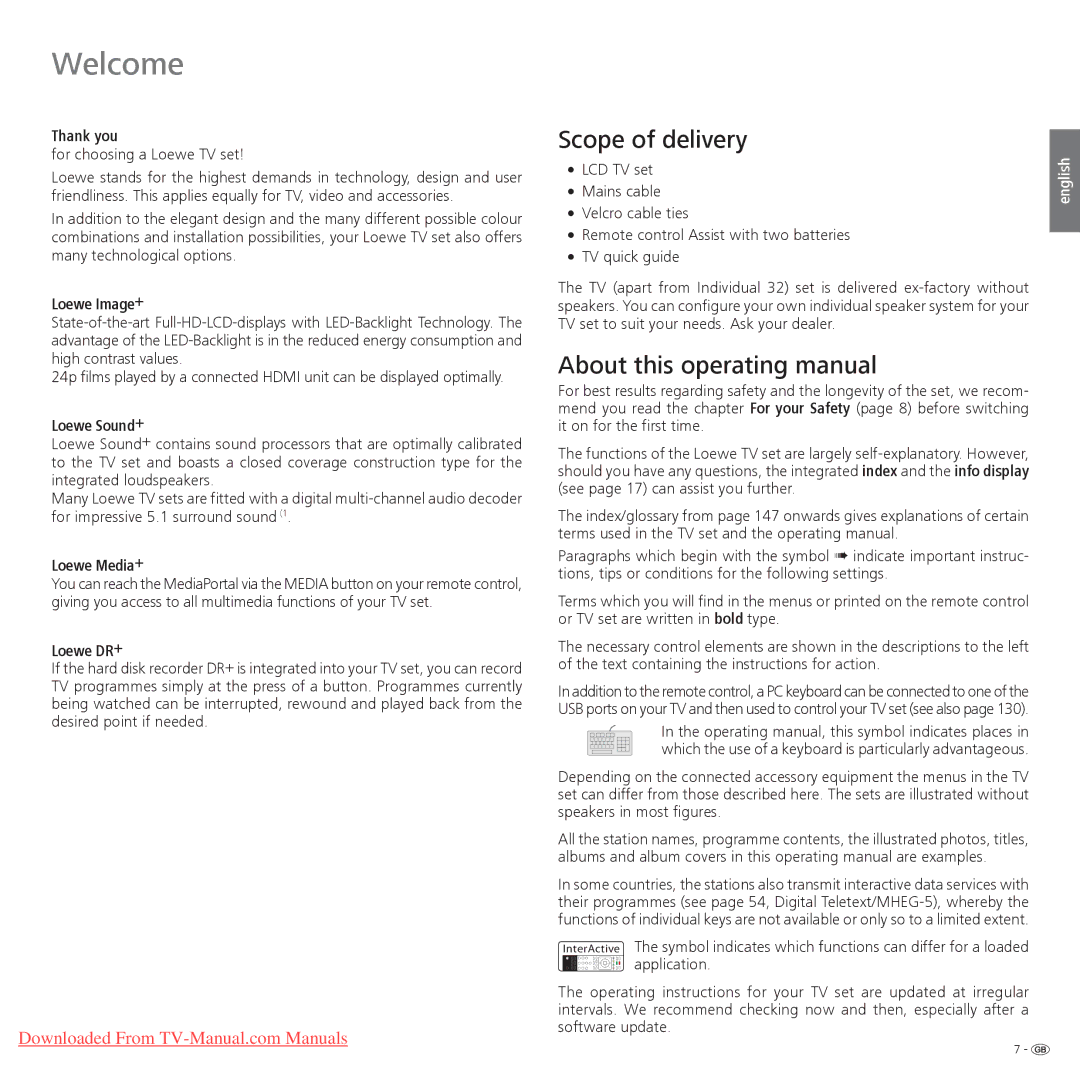 Loewe Individual 40 Compose 3D, Individual 55 Compose 3D Welcome, Scope of delivery, About this operating manual 