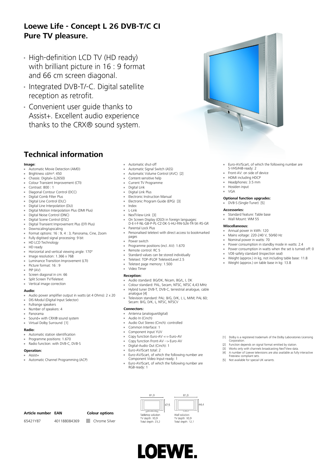 Loewe L 26 DVB-T/C CI instruction manual Technical information 