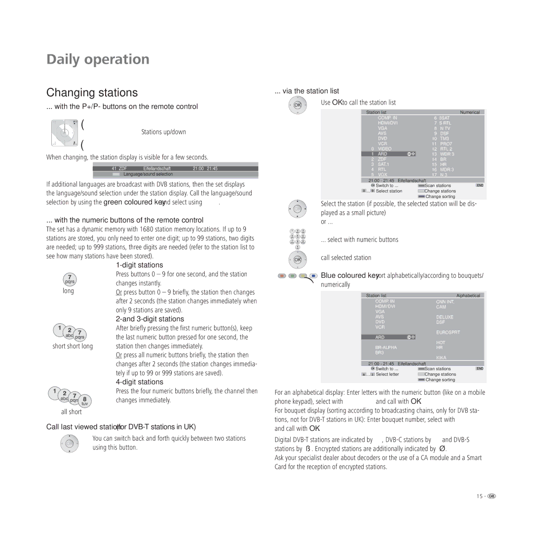 Loewe A 42, L 37, L 42, L 32 manual Daily operation, Changing stations 