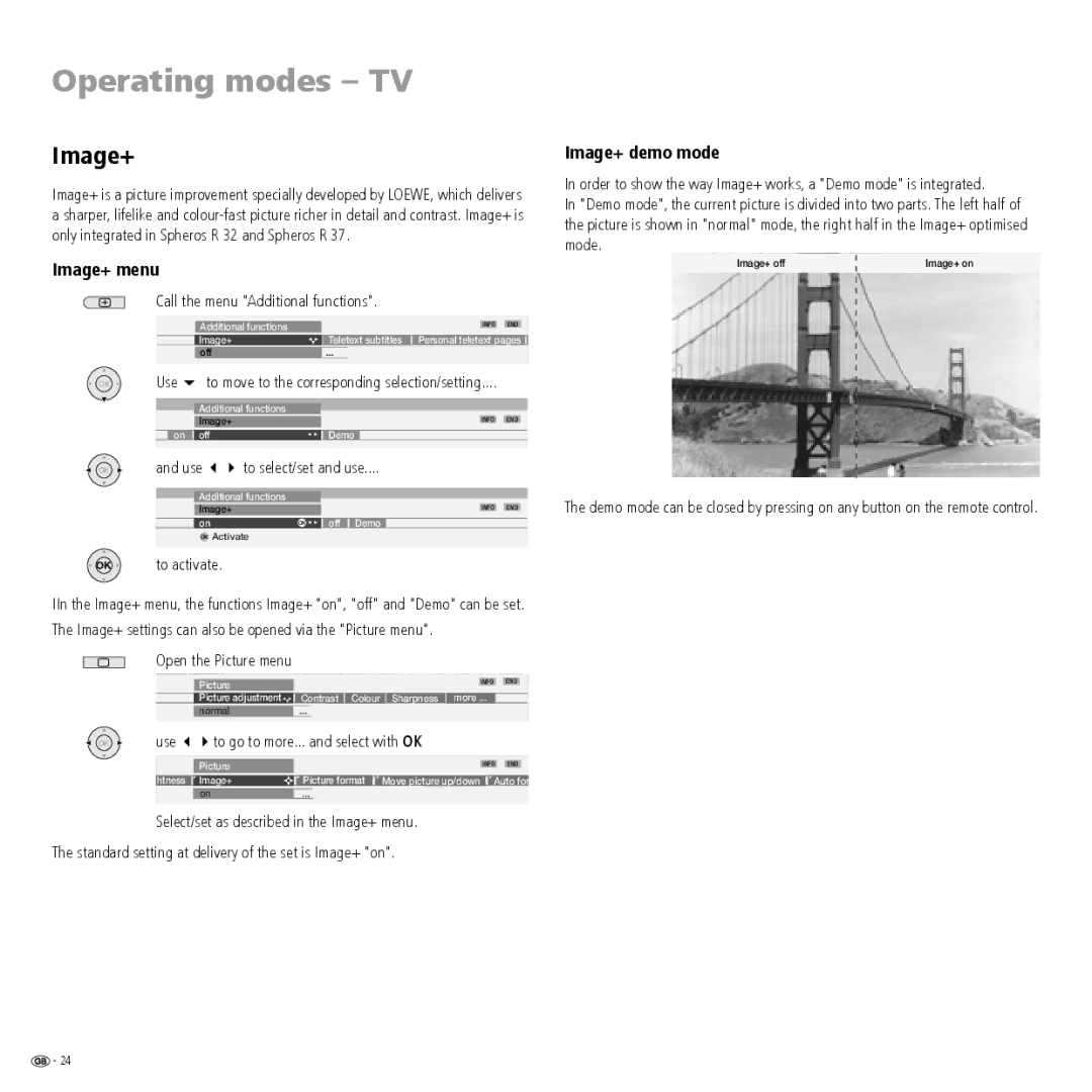 Loewe R 26, R 32, R 37 manual Image+ menu, Image+ demo mode 