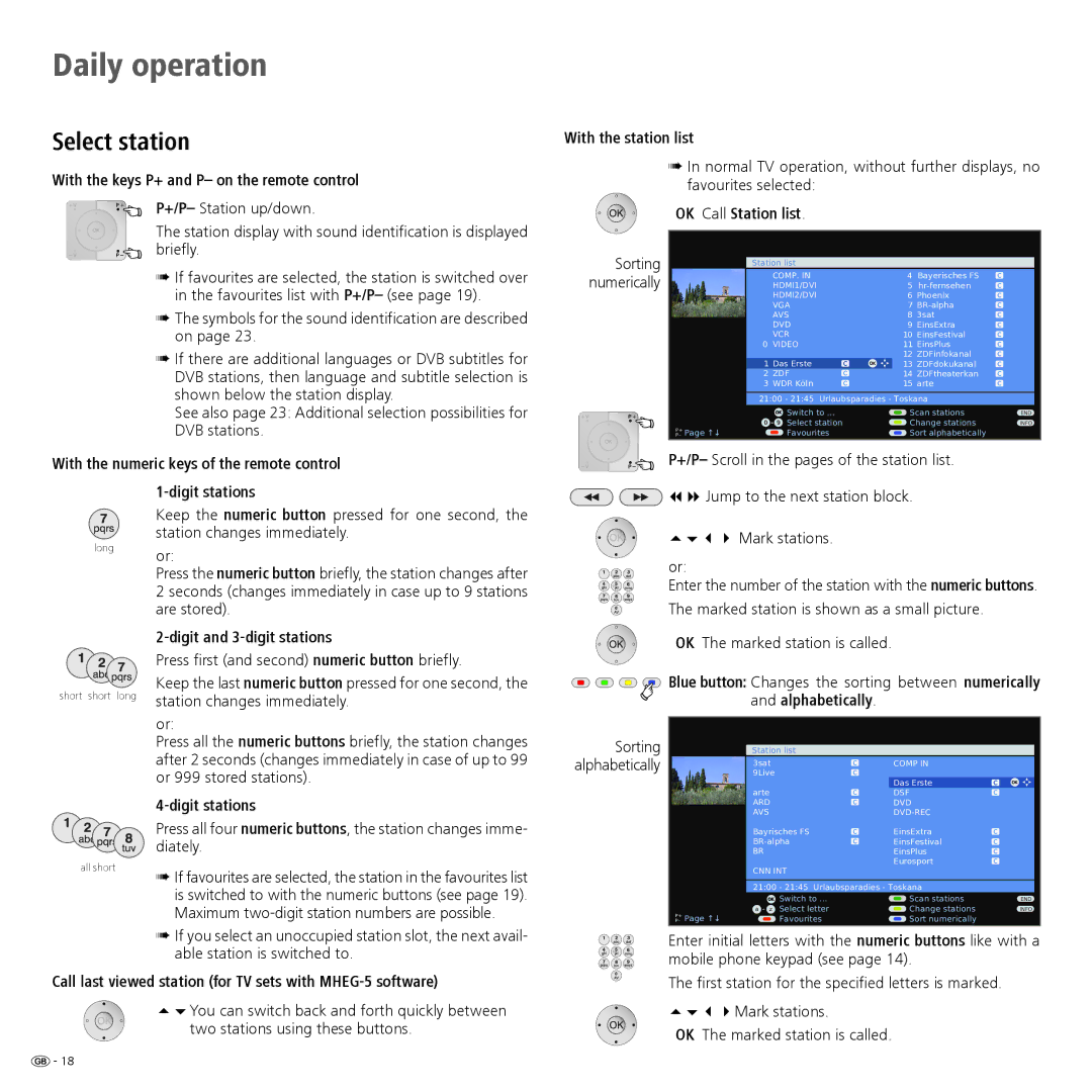 Loewe R 37 Full-HD+ 100, R 37 HD+ 100 operating instructions Daily operation, Select station 