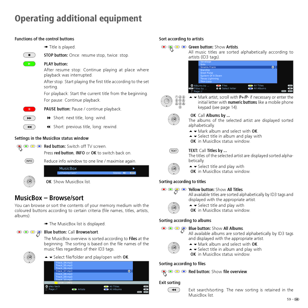 Loewe R 37 Full-HD+ 100, R 37 HD+ 100 operating instructions MusicBox Browse/sort 