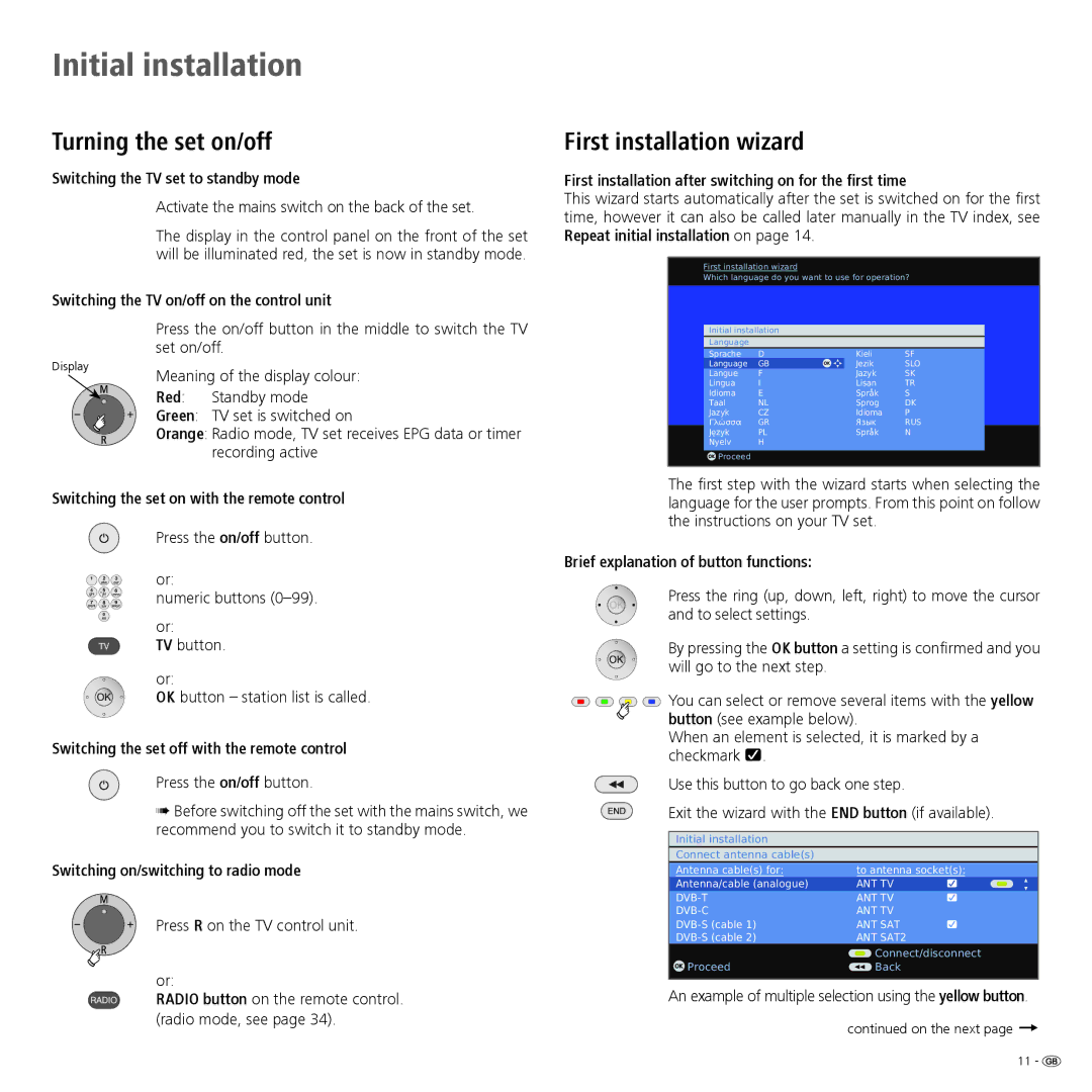 Loewe Spheros R 37Full-HD+, Spheros R 32 HD+ manual Turning the set on/off, First installation wizard 