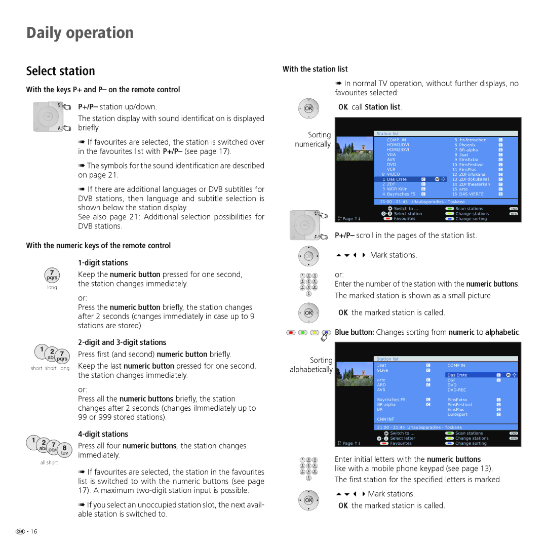 Loewe Spheros R 32 HD+, Spheros R 37Full-HD+ manual Daily operation, Select station 