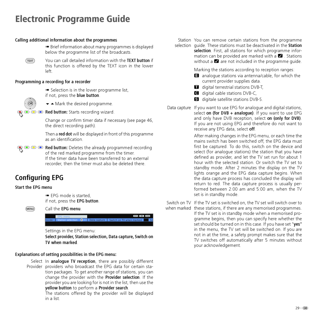 Loewe Spheros R 37Full-HD+ manual Configuring EPG, Calling additional information about the programmes, Start the EPG menu 