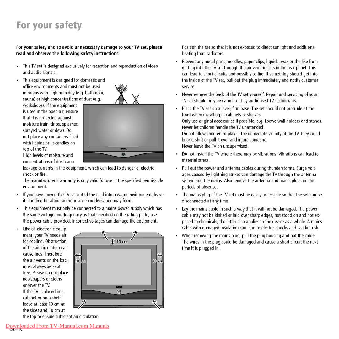 Loewe Spheros R 32, Spheros R 37, Spheros R 26 For your safety, Air circulation can Cause ﬁres. Therefore 