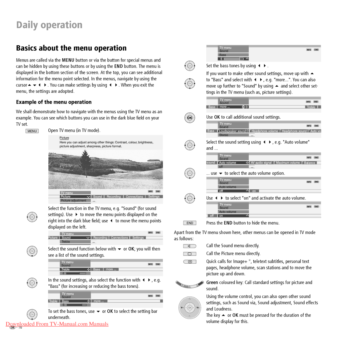 Loewe Spheros R 32, Spheros R 37 Basics about the menu operation, Example of the menu operation, Loudness, Key 