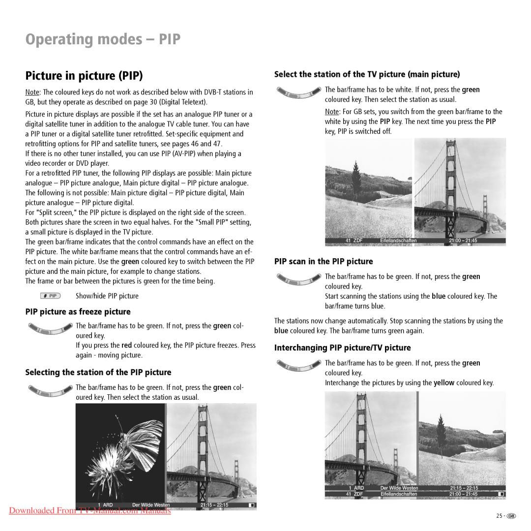 Loewe Spheros R 32, Spheros R 37, Spheros R 26 operating instructions Operating modes PIP, Picture in picture PIP 