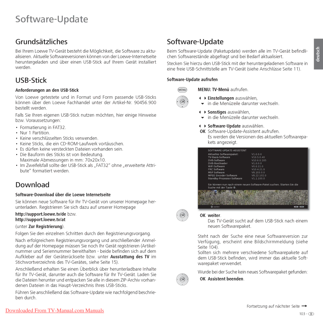 Loewe Xelos 32 LED, Xelos 40 LED manual Software-Update, Grundsätzliches, USB-Stick, Download 