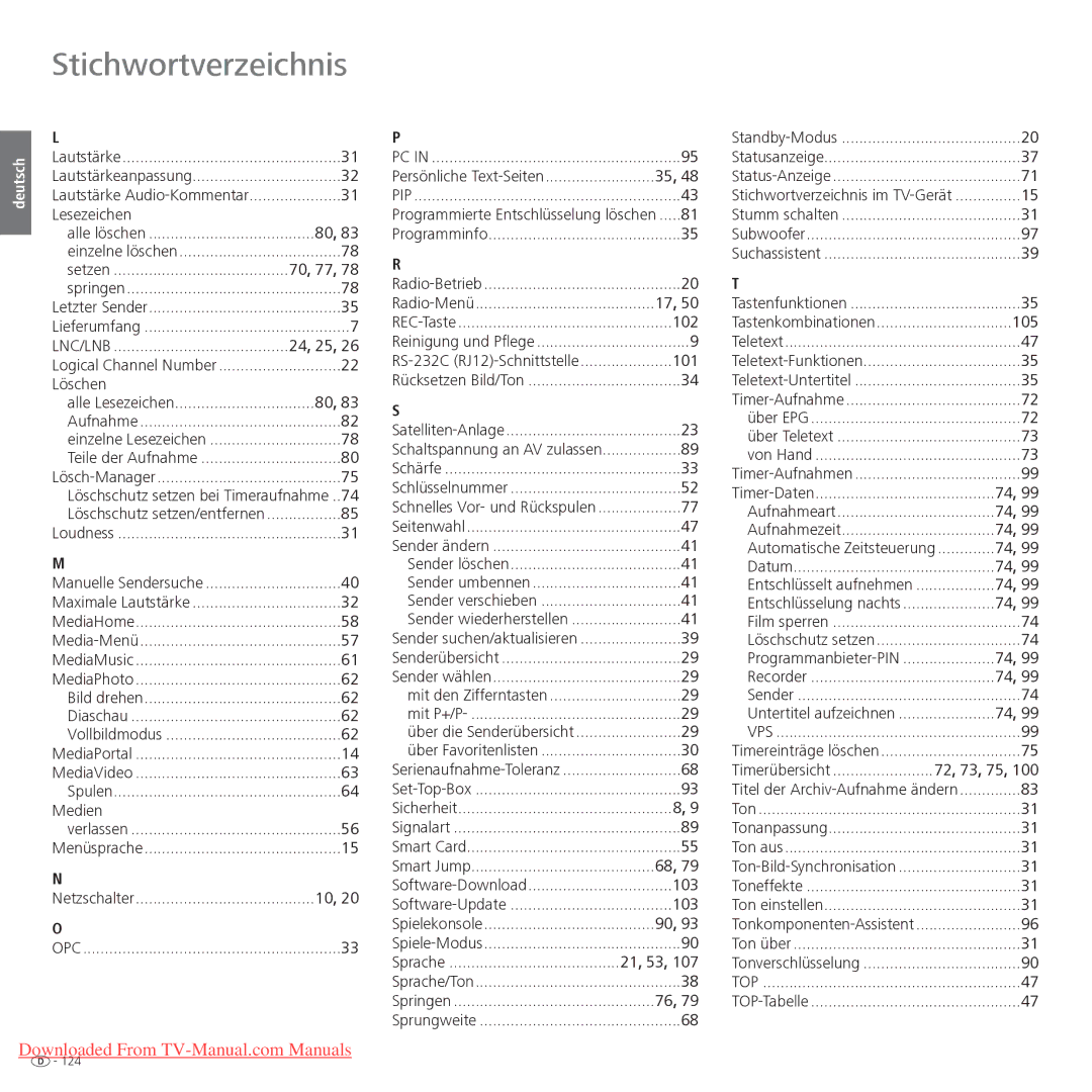 Loewe Xelos 40 LED, Xelos 32 LED manual Lesezeichen, Setzen, Löschen, Medien, 103, 105, Aufnahmeart Aufnahmezeit, Datum 