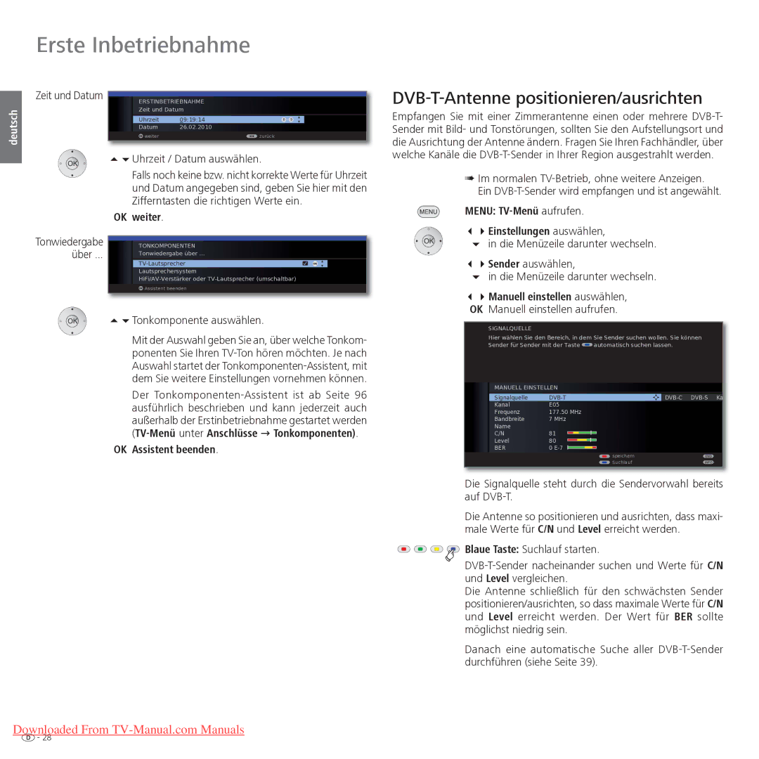 Loewe Xelos 40 LED, Xelos 32 LED manual DVB-T-Antenne positionieren/ausrichten, OK Assistent beenden 