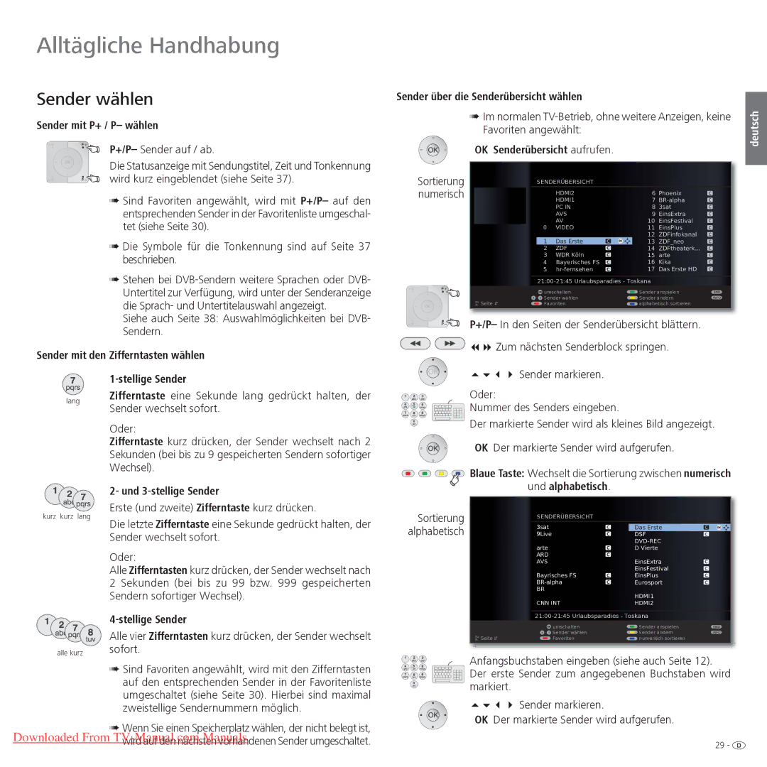 Loewe Xelos 32 LED, Xelos 40 LED manual Alltägliche Handhabung, Sender wählen 