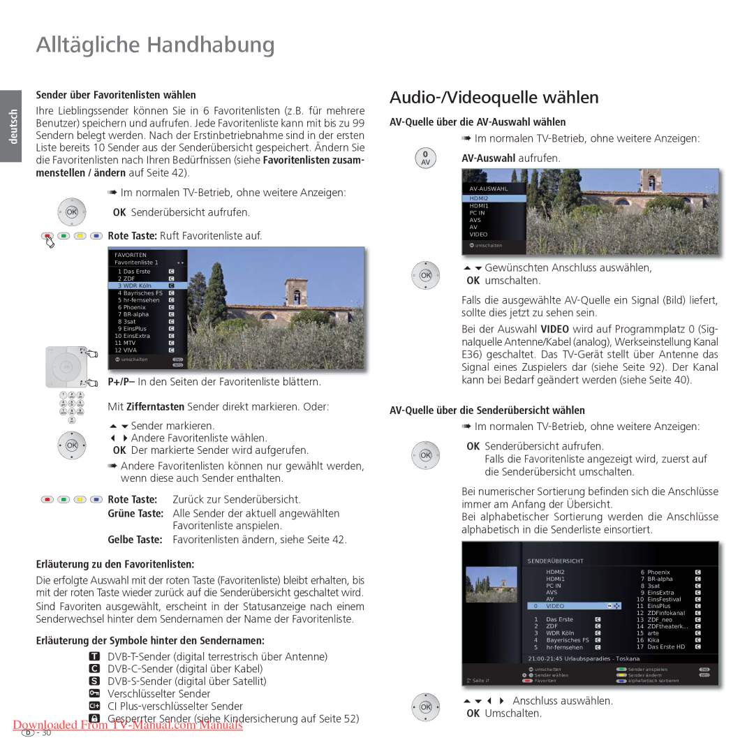 Loewe Xelos 40 LED, Xelos 32 LED manual Audio-/Videoquelle wählen 