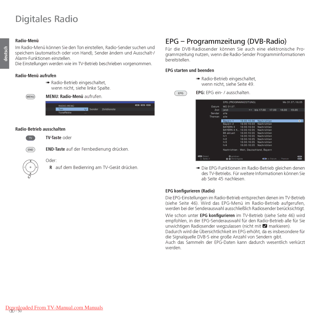 Loewe Xelos 40 LED, Xelos 32 LED manual EPG Programmzeitung DVB-Radio 