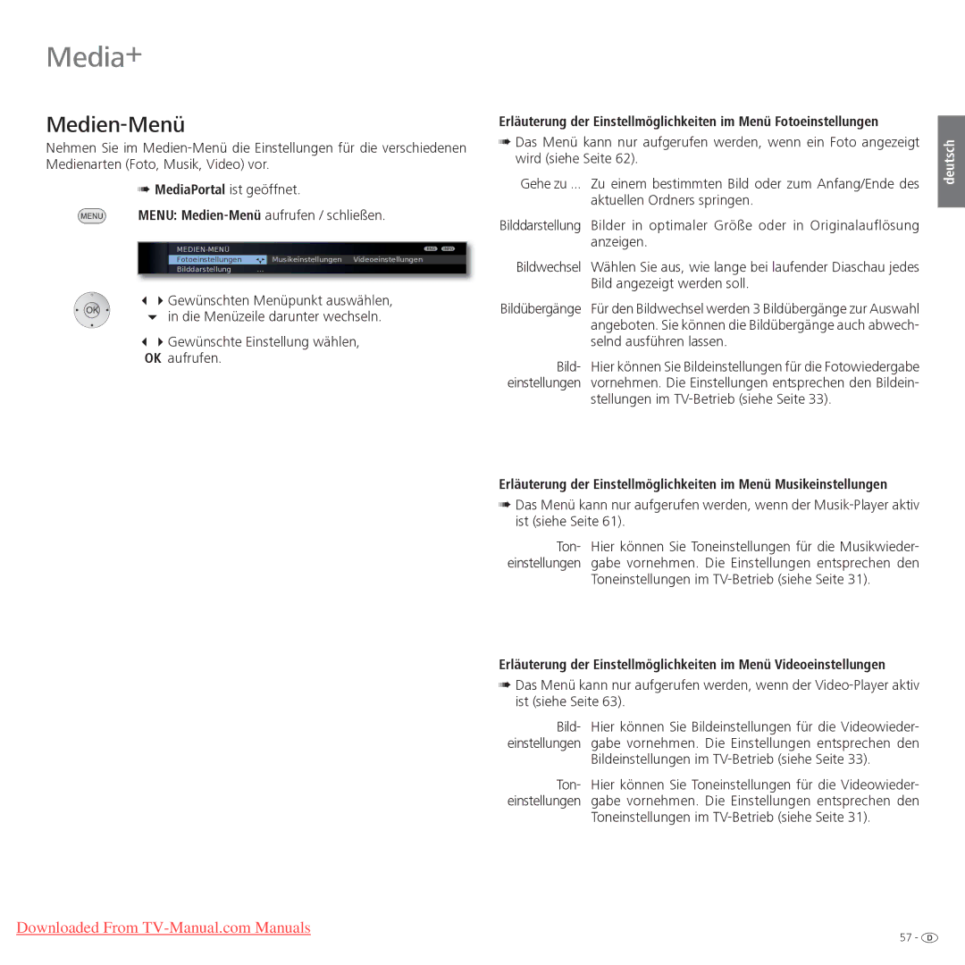 Loewe Xelos 32 LED, Xelos 40 LED manual Medien-Menü 