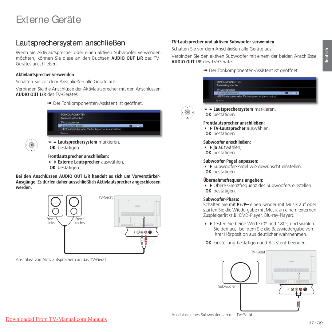 Loewe Xelos 32 LED, Xelos 40 LED manual Lautsprechersystem anschließen 