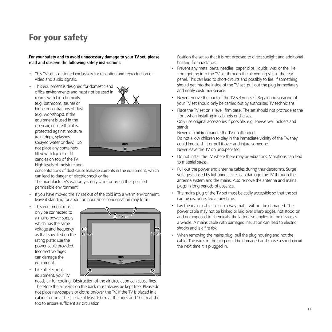 Loewe A 37, XELOS A 42, A 32, A 26 manual For your safety, This equipment must Only be connected to Mains power supply 