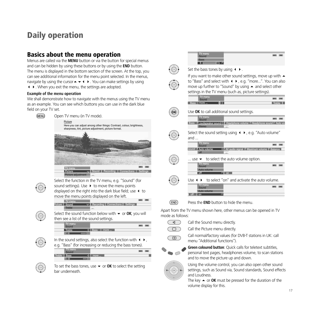 Loewe A 32, XELOS A 42, A 26, A 37 manual Basics about the menu operation, Example of the menu operation 