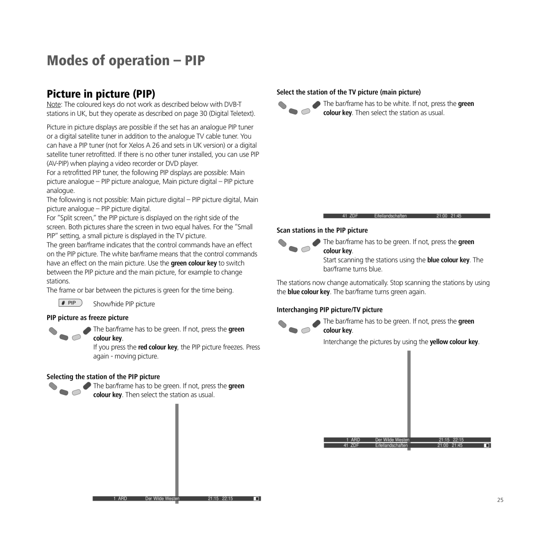 Loewe A 32, XELOS A 42, A 26, A 37 manual Modes of operation PIP, Picture in picture PIP 