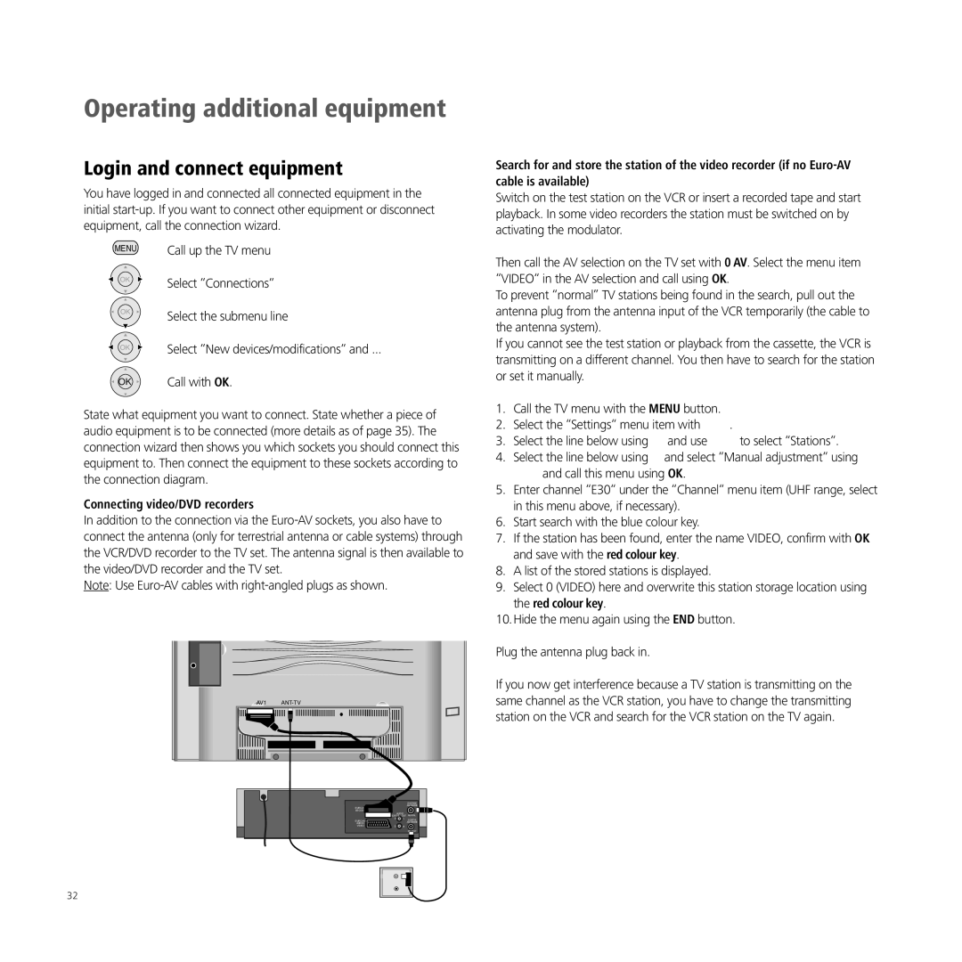 Loewe XELOS A 42, A 32, A 26 Operating additional equipment, Login and connect equipment, Connecting video/DVD recorders 