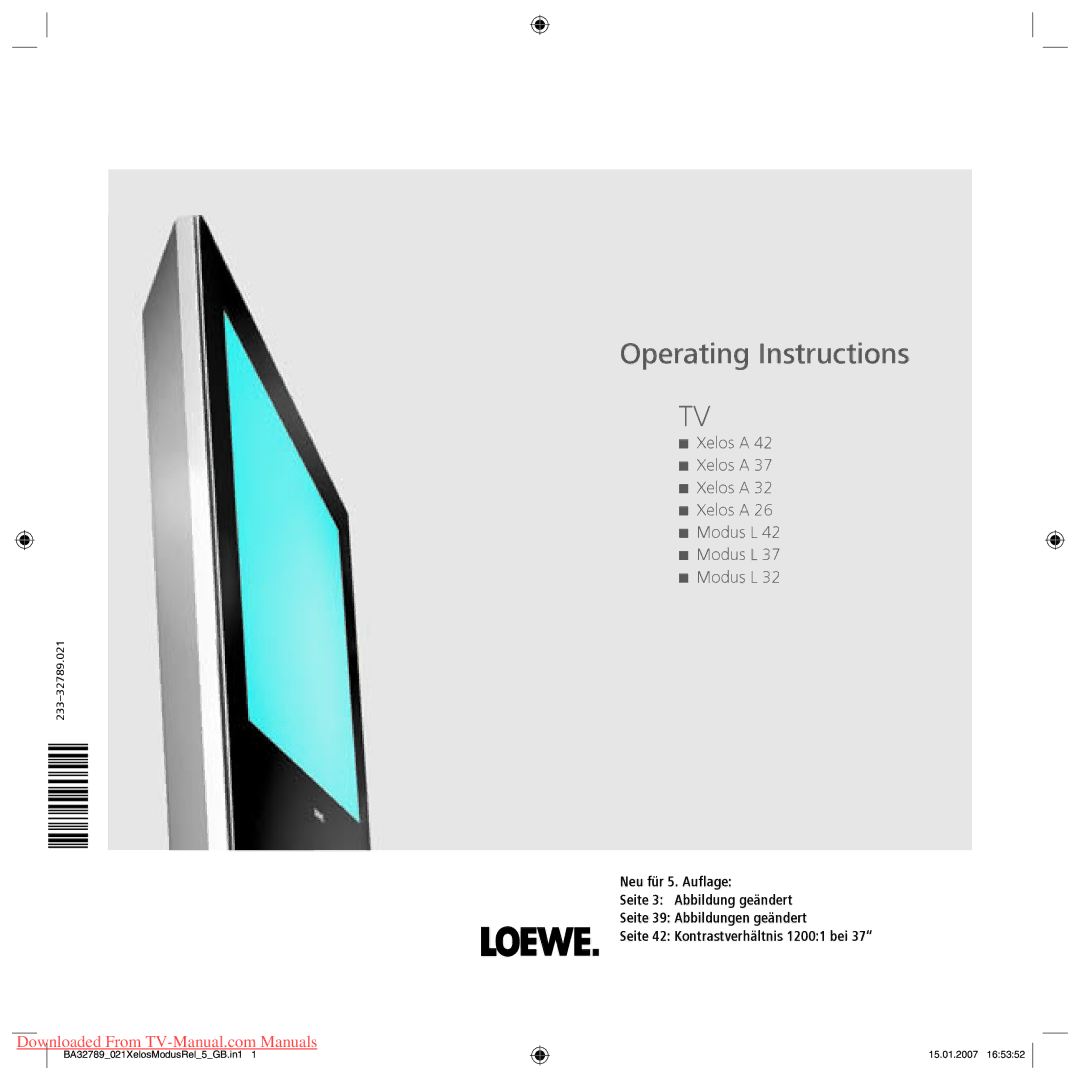 Loewe A 32, XELOS A 42, A 26, A 37 manual Operating Instructions 