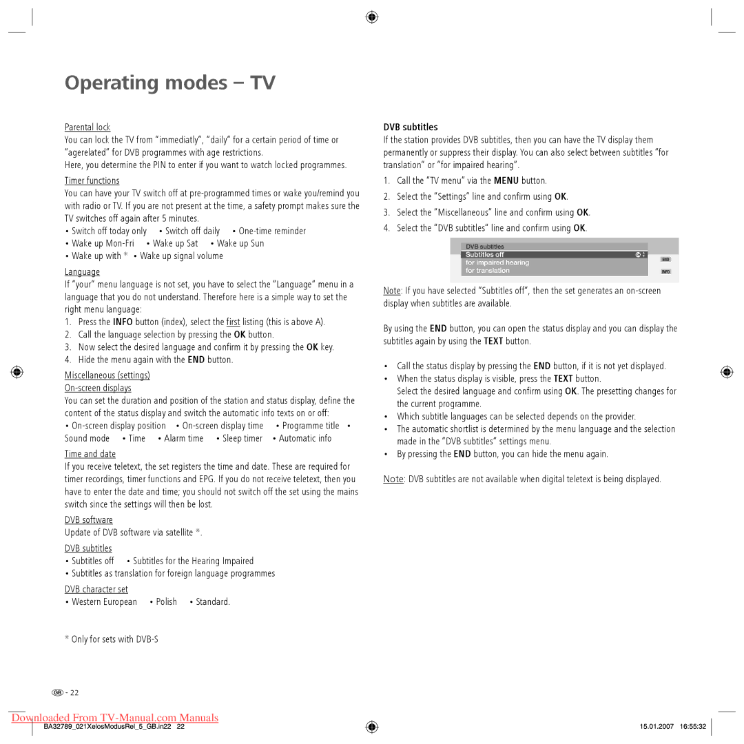 Loewe Xelos A 37, XELOS A 42, Xelos A 32, Modus L 37, Xelos A 26, Modus L 32, Modus L 42 operating instructions DVB subtitles 