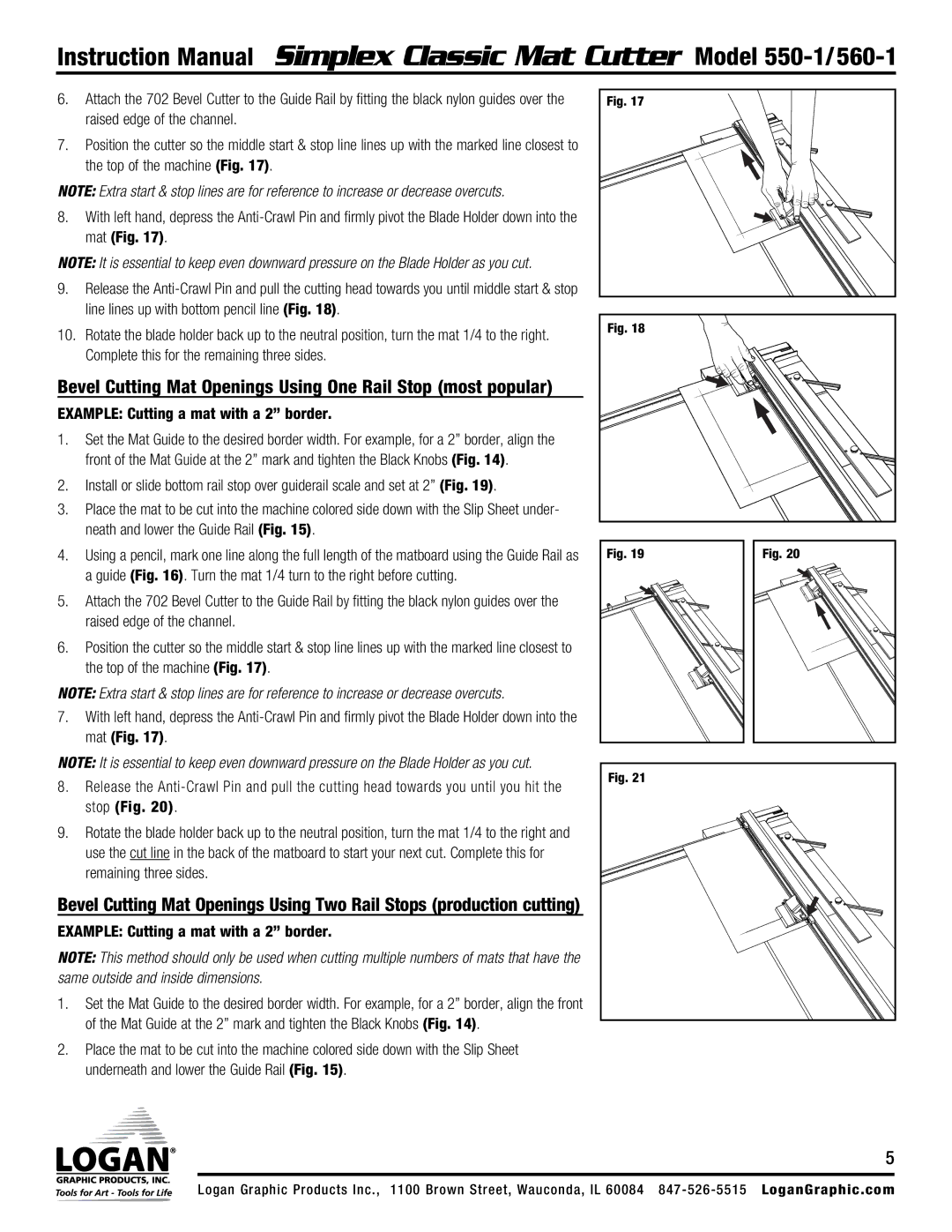 Logan Graphic Products 560-1, 550-1 instruction manual Bevel Cutting Mat Openings Using One Rail Stop most popular 