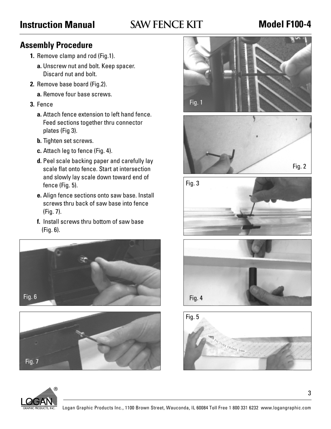 Logan Graphic Products F100-4 instruction manual Assembly Procedure 