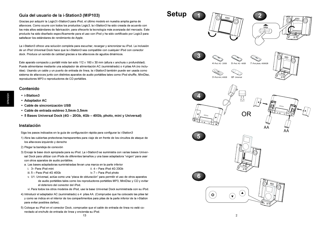 Logic 3 Logic3 instruction manual Guía del usuario de la i-Station3 MIP103, Contenido, Instalación 