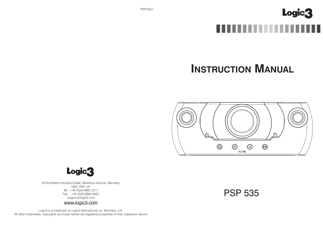 Logic 3 INSTRUCTION MANUAL, PSP 535 instruction manual Psp 