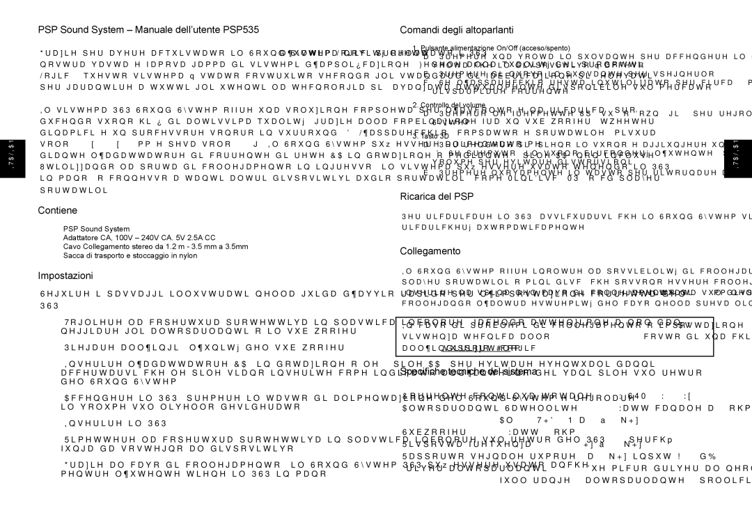 Logic 3 PSP 535 PSP Sound System Manuale dell’utente PSP535, Contiene, Impostazioni, Comandi degli altoparlanti 