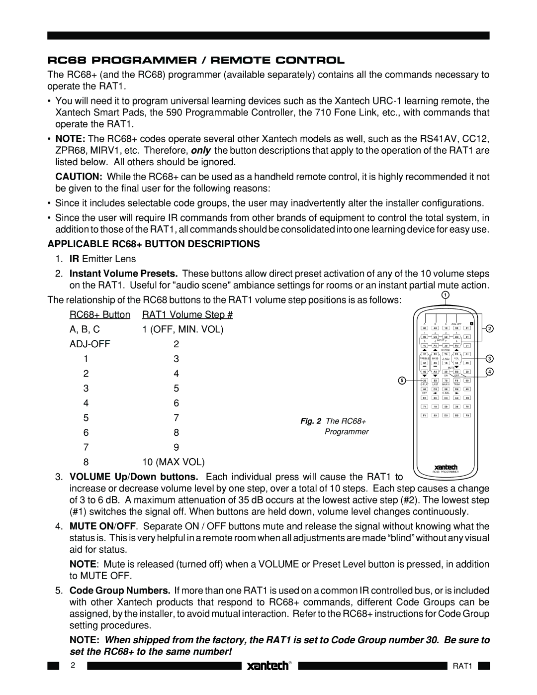 Logic 3 RAT 1 specifications RC68 Programmer / Remote Control, Applicable RC68+ Button Descriptions 