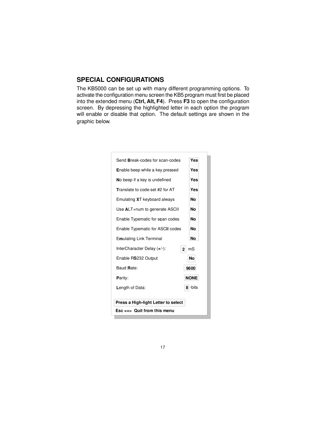 Logic Controls KB5000 user manual Special Configurations 