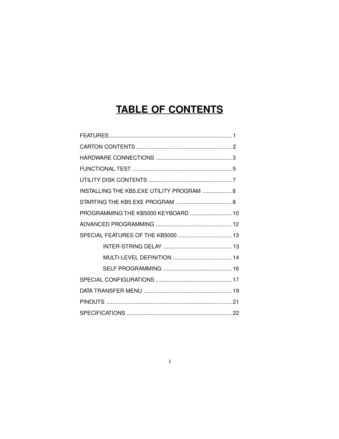 Logic Controls KB5000 user manual Table of Contents 