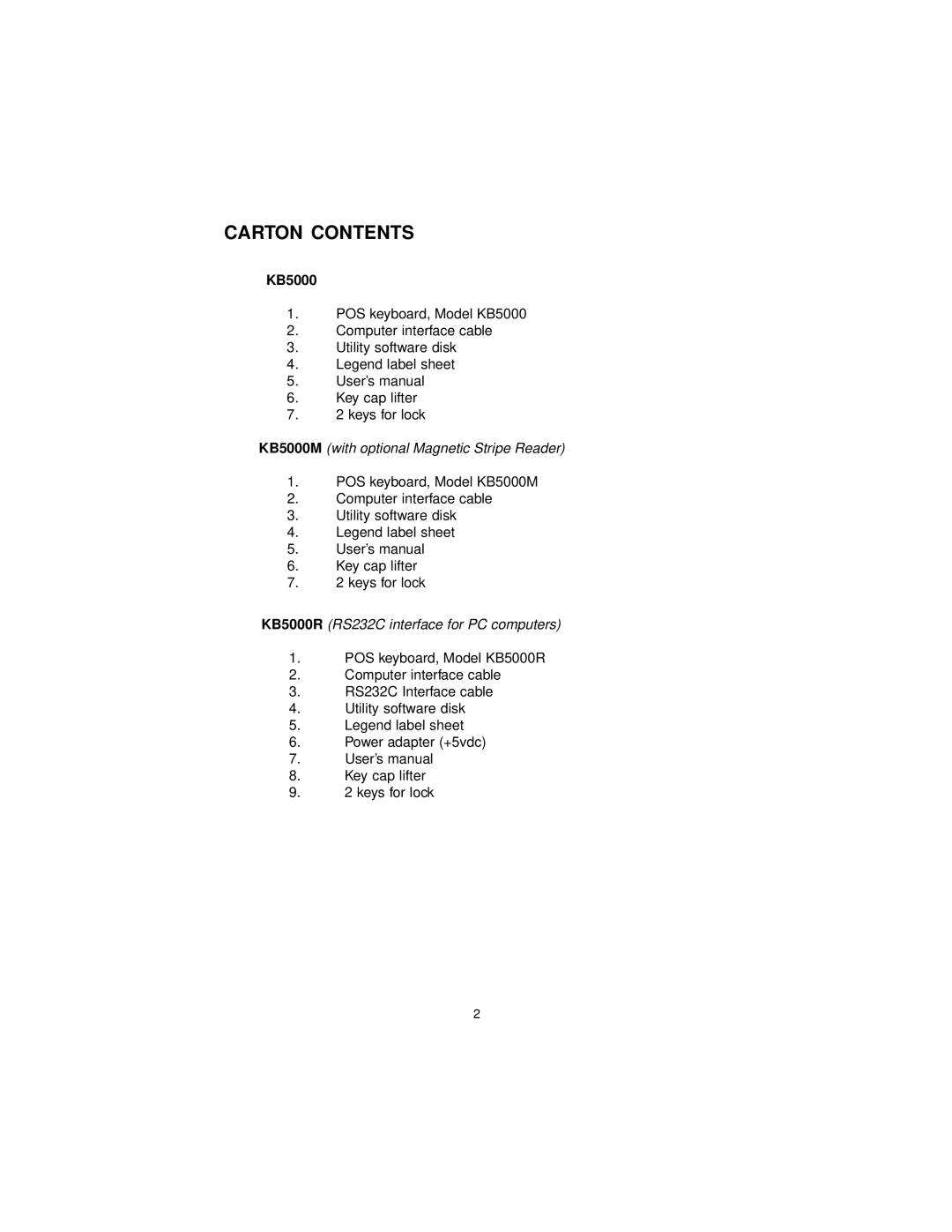 Logic Controls KB5000 user manual Carton Contents 